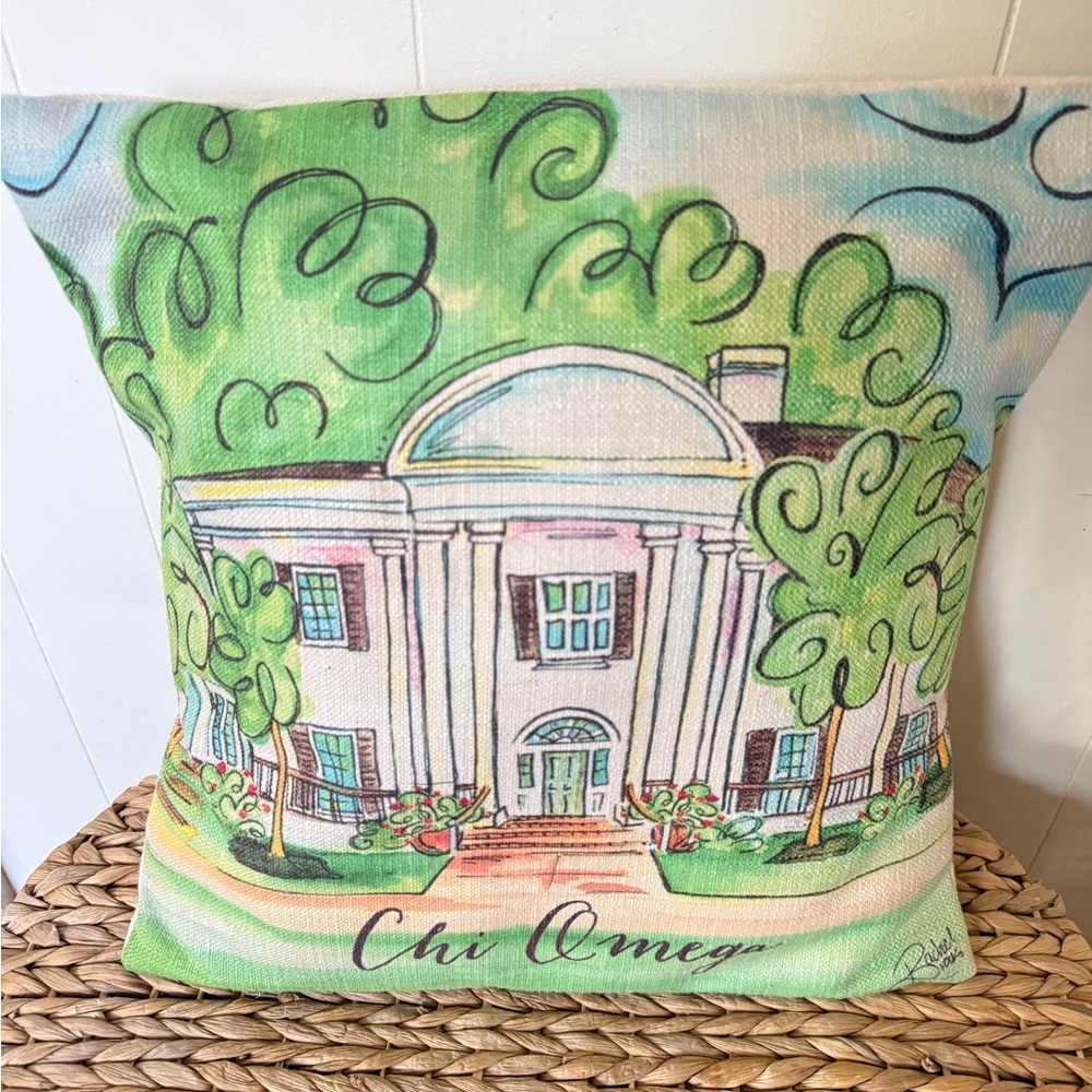 Ole Miss Chi Omega Sorority Decorative Pillow by Rachel Brooks